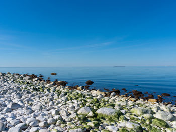 Scenic view of sea against blue sky