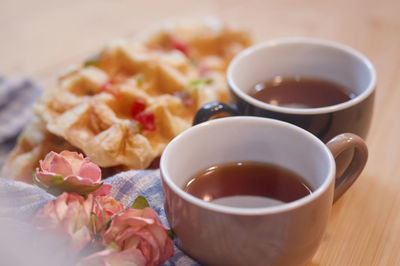 Close-up of breakfast on table