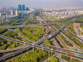 High angle view of elevated road in city