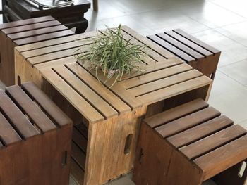 High angle view of potted plants on table