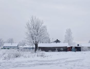 Snow covered field against clear sky