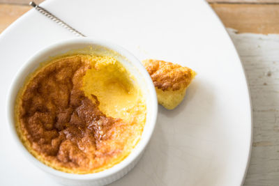 Close-up of creme brulee on table