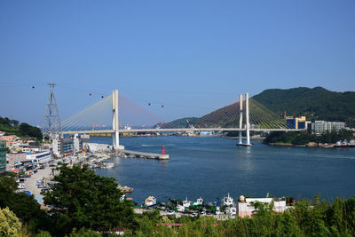 Scenic view of bay bridge against clear sky