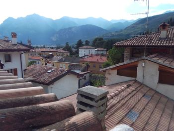 High angle view of houses in town