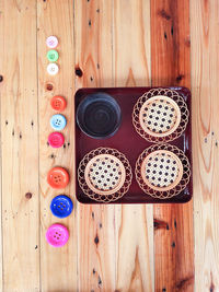 High angle view of multi colored pencils on table