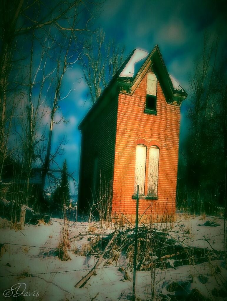 building exterior, built structure, architecture, house, sky, cloud - sky, tree, residential structure, outdoors, no people, bare tree, cloud, closed, residential building, field, weather, window, day, nature, cloudy