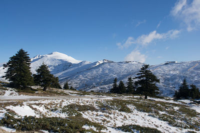 Scenic view of snowcapped mountains against sky