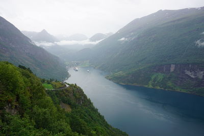 Scenic view of river and mountains