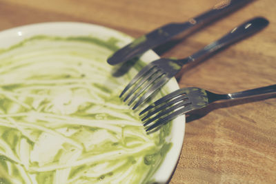 High angle view of food in plate on table