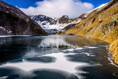 Scenic view of frozen lake against sky during winter