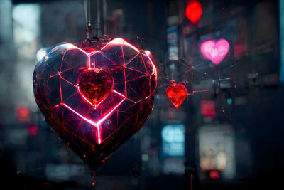 Cyberpunk neon high-tech heart in night city environment, neural network generated art painting