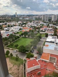 High angle view of townscape against sky