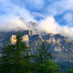 Scenic view of mountains against cloudy sky