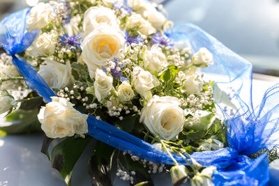 Close-up of white rose bouquet