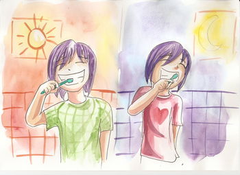 Close-up of girl with multi colored painting