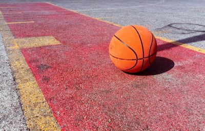 Close-up of basketball on court