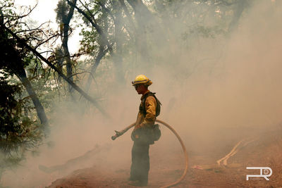 Full length of person standing by tree on land