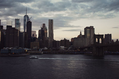 Modern buildings in city against cloudy sky