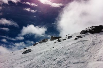 Scenic view of mountains against cloudy sky