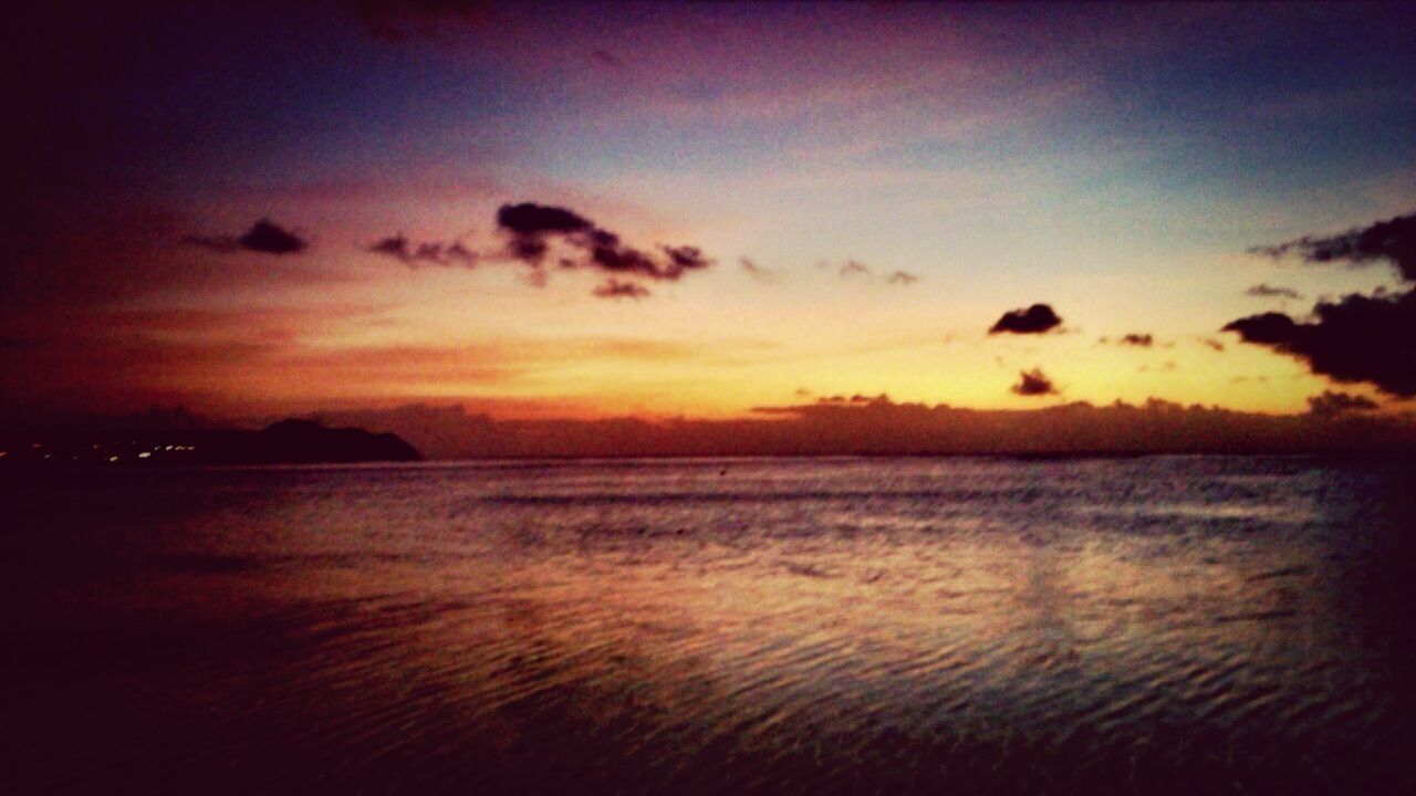 sunset, water, scenics, tranquil scene, sea, tranquility, beauty in nature, sky, horizon over water, orange color, waterfront, idyllic, nature, cloud - sky, rippled, reflection, silhouette, cloud, outdoors, seascape