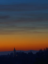 Silhouette of building against sky during sunset