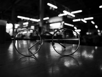 Close-up of eyeglasses on table