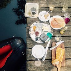 High angle view of breakfast on table