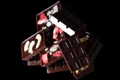 High angle view of text written on black background