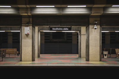 Interior of illuminated subway station