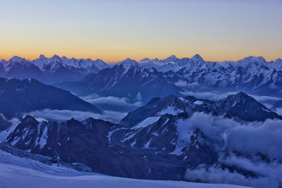 Scenic view of snow mountains against sky