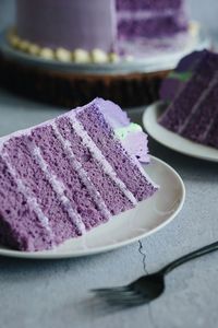 Close-up of cake in plate on table