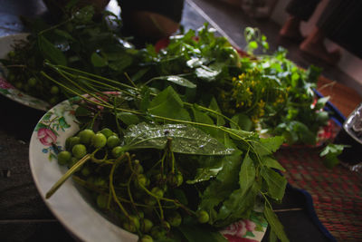 High angle view of vegetables in market