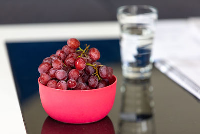 High angle view of fruits in bowl on table