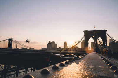 View of suspension bridge in city