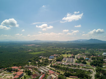 High angle view of townscape against sky