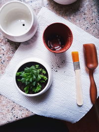 High angle view of food on table