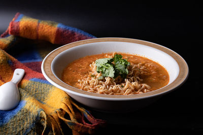 Close-up of meal served on table