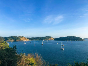 Scenic view of bay against sky