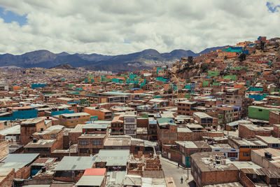 High angle view of townscape against sky