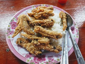 High angle view of food in plate