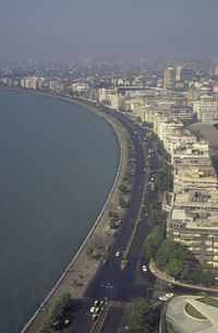 High angle view of city at waterfront