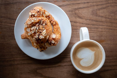 High angle view of breakfast served on table