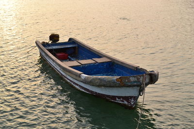 High angle view of boat moored in sea