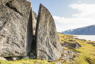 View of rock formation against sky