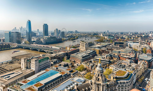 High angle view of cityscape against sky