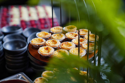 Close-up of pastel de nata at buffet