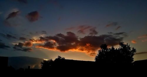 Low angle view of silhouette trees against sky at sunset