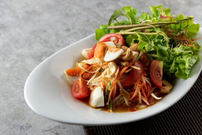 High angle view of meal served in plate