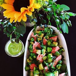 High angle view of vegetables on table