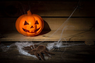 Close-up of pumpkin on table during halloween